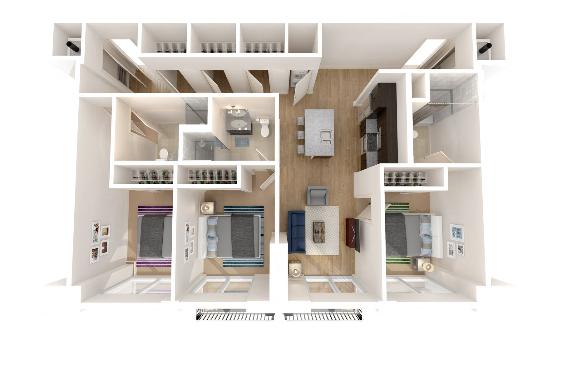 Floor plan for 3 beds, 3 baths, 1343 sqft
